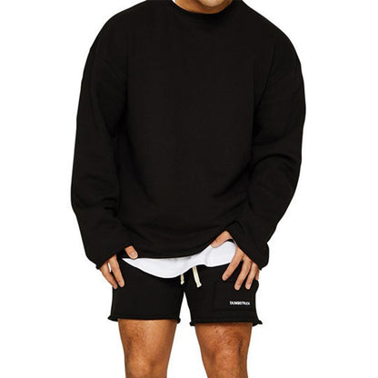 Men's Fashion Solid Color Loose Rolled Sweatshirt Shorts Set 47733694Z