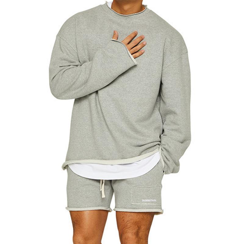 Men's Fashion Solid Color Loose Rolled Sweatshirt Shorts Set 47733694Z