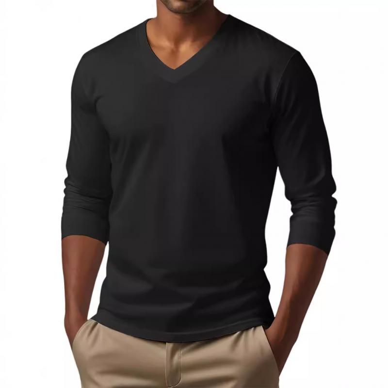 Men's Casual V-neck Cotton Blended Slim Fit Long Sleeve T-shirt 53916312M