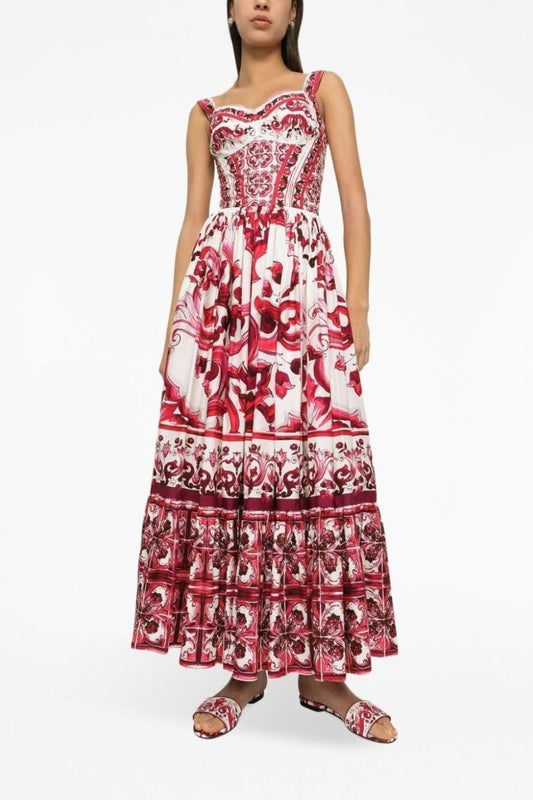 Sibyl Printed Shirred Strap Maxi Dress