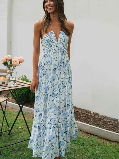 Sue Floral Printed Halterneck Maxi Sundress