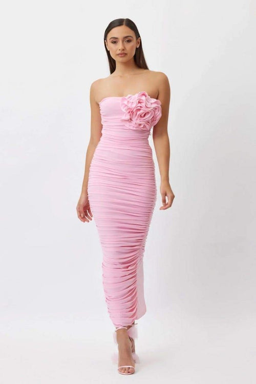 Tina Flower Strapless Midi Dress