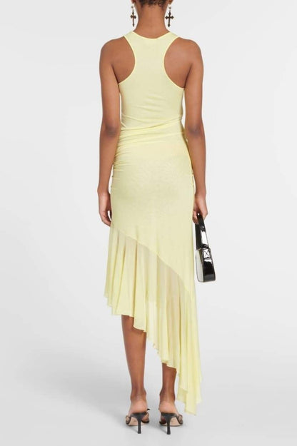 Valerie Asymmetric Ruffle Midi Dress